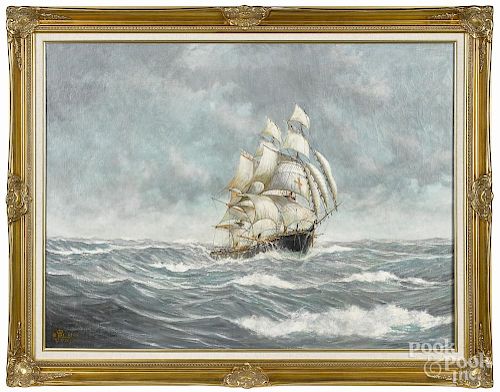 Robert Pie (American 20th/21st c.), oil on canvas ship portrait, signed lower left and dated '53