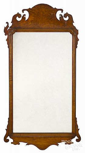 Chippendale curly maple looking glass, ca. 1800, 46'' h.