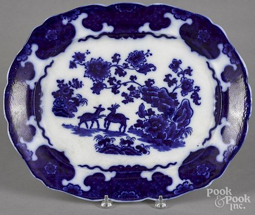 Flow blue Cashmere platter, 19th c., 15 1/4'' l., 19'' w.