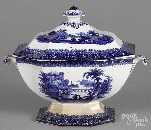 Blue Staffordshire covered tureen, 19th c., 11 1/4'' h., 14'' w.