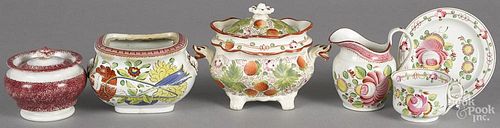 Pearlware, 19th c., to include a red spatter covered sugar, a strawberry sugar