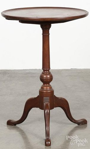 Custom Queen Anne style walnut candlestand with an inlaid top, 26 1/2'' h., 19'' w.