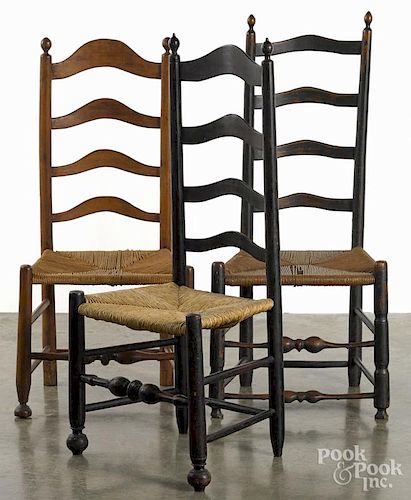 Three Delaware Valley ladderback side chairs, ca. 1800.
