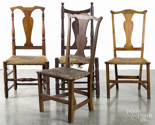 Four New England country Queen Anne chairs.
