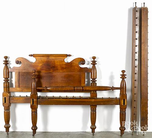 Sheraton tiger maple cannonball bed, 19th c., 47 1/2'' h., 56'' w., 80'' d.