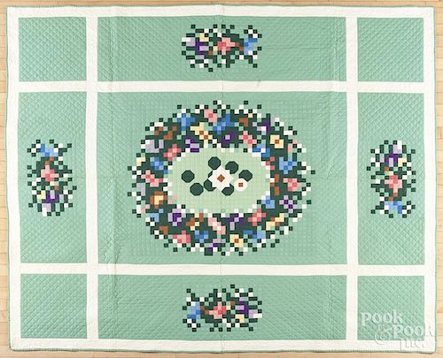 Pennsylvania mosaic patchwork quilt, ca. 1930, 80'' x 94''.