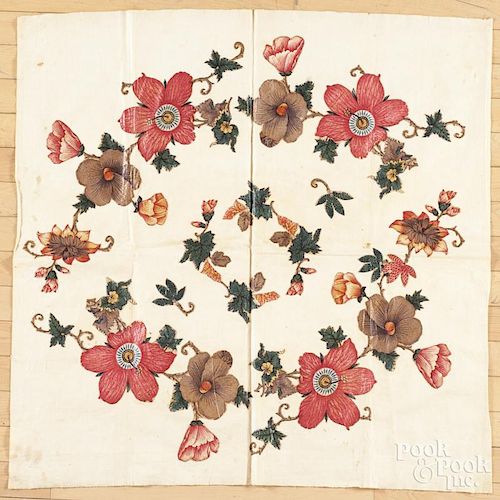 Chintz floral appliqué center quilt panel, 19th c., 35'' x 35"