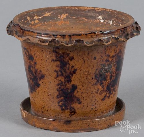 Pennsylvania redware flowerpot, 19th c., impressed CS on underside, with manganese splotching