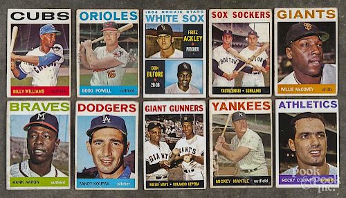 Ten 1964 Topps baseball cards, to include Mickey Mantle, Sandy Koufax, Boog Powell, Hank Aaron, etc.