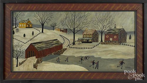 Terrence Graham (American 20th c.), oil on board winter scene, signed lower right, 15'' x 30''.