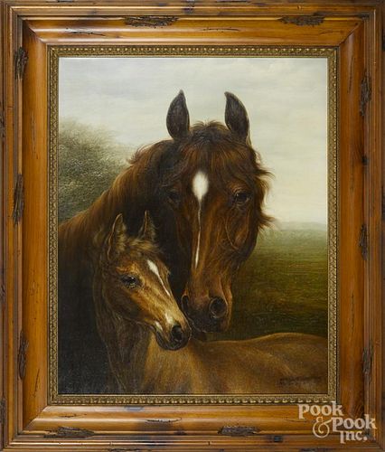 American oil on canvas of a horse and foal, 20th c., signed Wentwort, 30'' x 24''.