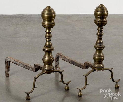 Pair of Federal brass andirons, ca. 1820, 21'' h.