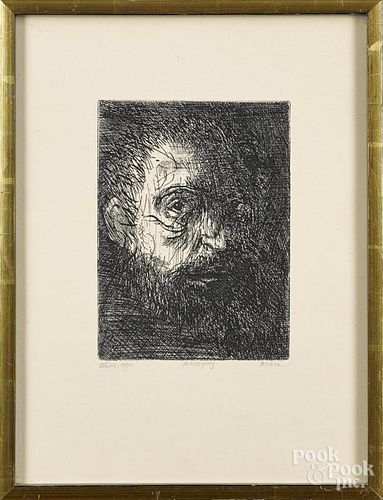Leonard Baskin (American 1922-2000), etching, titled Eakins 1890, signed lower right, 7 3/4'' x 6''.