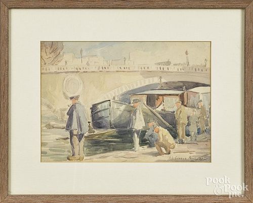 Albert Van Nesse Greene (American 1887-1971), watercolor canal scene, signed lower right, 7'' x 10''.