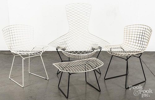 Three Harry Bertoia wire chairs, 20th c., made for Knoll, together with a matching foot stool.