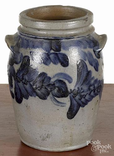 Pennsylvania stoneware crock, 19th c., with cobalt floral decoration, 8 1/4'' h.