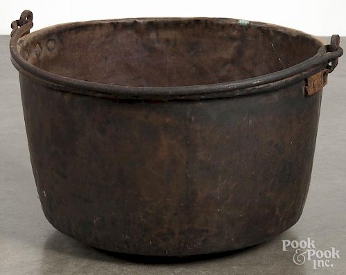 Copper apple butter kettle, 19th c., 13 1/2'' h., 22'' dia.
