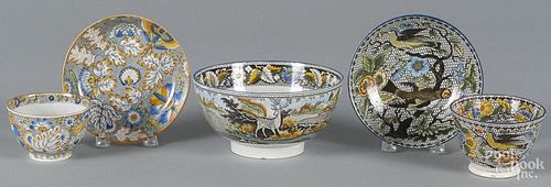 Salopian pearlware waste bowl, 19th c., with stag decoration, 3'' h., 6 1/4'' dia.