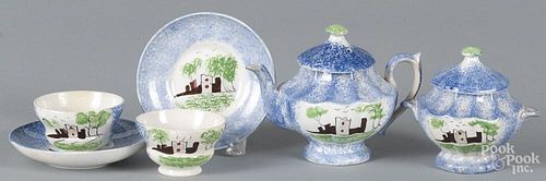 Child's six-piece blue spatterware fort tea service, 19th c., teapot - 4 1/2'' h.