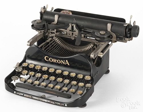 Early Corona typewriter, 6'' h., 10 3/4'' w.