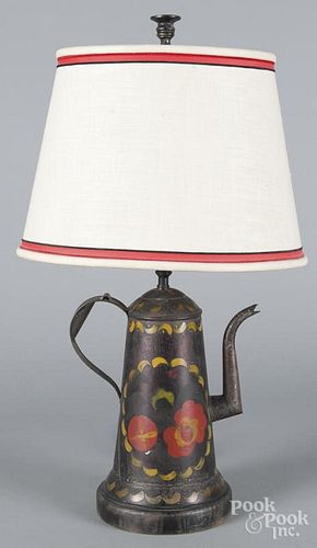 Pennsylvania tole coffee pot, 19th c., converted to a table lamp, 10 1/4'' h.