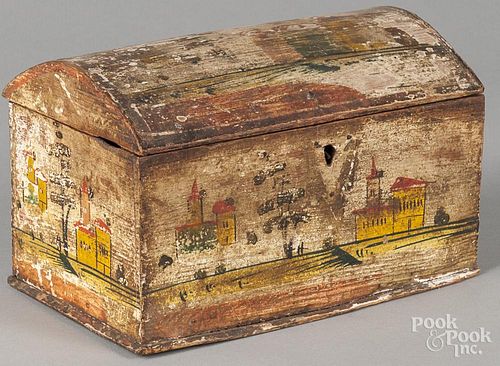 Continental painted pine dome lid box, 19th c., 6'' h., 10'' w.