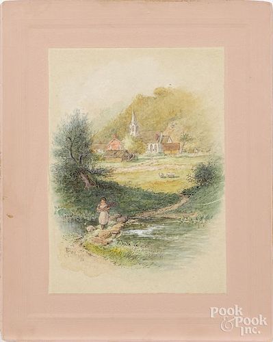 Julius Augustus Beck (American 1831-1915), four watercolor landscapes, all signed, two - 7'' x 5''