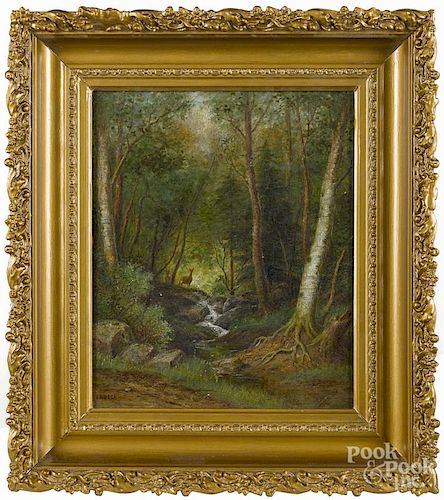 Julius Augustus Beck (American 1831-1915), oil on canvas landscape, signed lower left, 13'' x 11''.