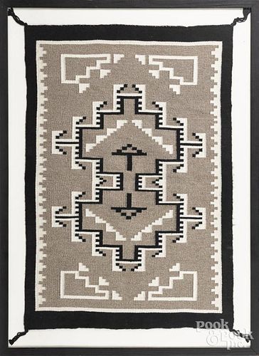 Framed Navajo two grey hills rug, 29'' x 43''.