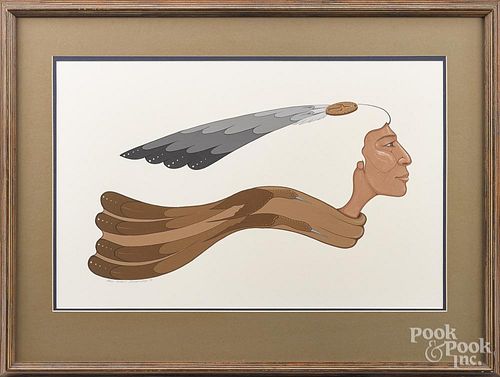 Ben Adair Shoemaker (American/Cherokee 20th c.), two watercolors, titled Blowing Wind