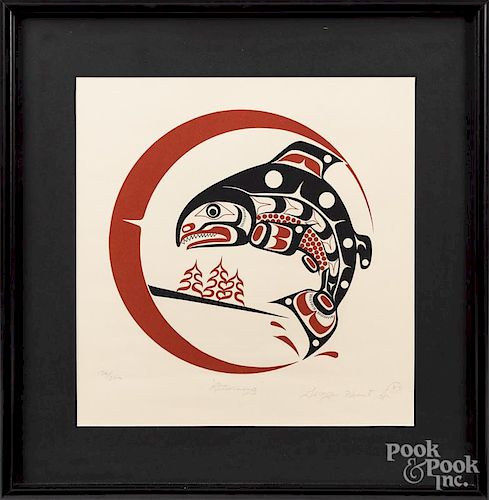 George Hunt Jr. (Kwakiut 20th c.), lithograph, titled Returning, numbered 134/200, signed