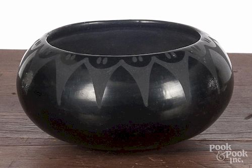 Marie and Julien San Ildefonso blackware bowl, 3'' h., 6'' dia.