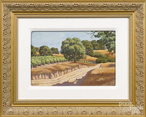 Betsy Jones (American 20th/21st c.), oil on board, titled Ballard Canyon, signed lower left