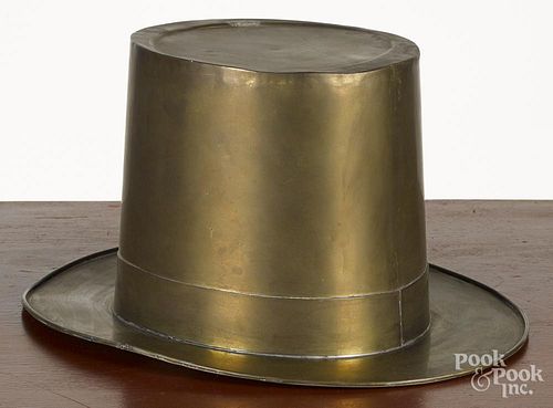 Brass hat trade sign, 20th c., 7 1/4'' h.