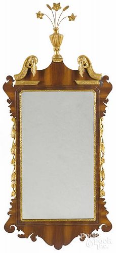 Chippendale style mahogany and gilt looking glass, 52 1/2'' h.