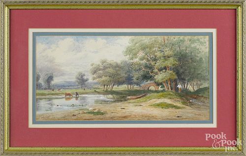 Julius Augustus Beck (American 1831-1915), watercolor landscape with a fisherman, signed lower left