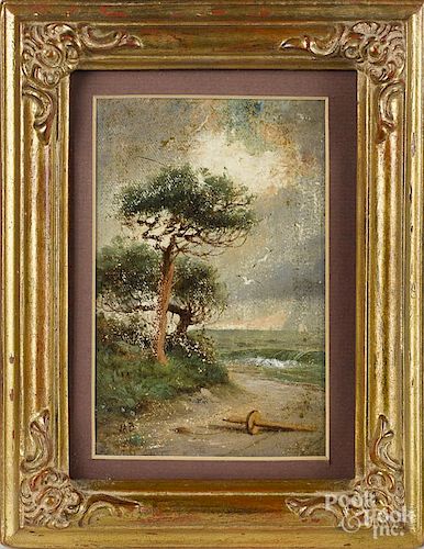 Julius Augustus Beck (American 1831-1915), three oil on board landscapes, one signed, 6'' x 4''