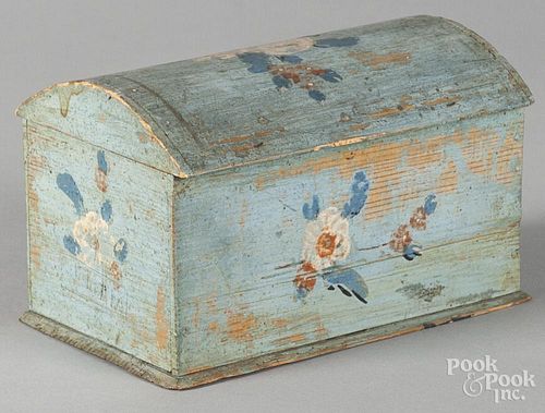 Continental painted pine dome lid box, 19th c., 4 1/2'' h., 7 1/2'' w.