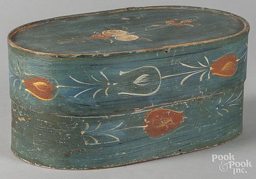 Continental painted bentwood box, 19th c., 6'' h., 14 1/4'' w.