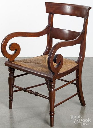 Sheraton rush seat armchair, ca. 1830.