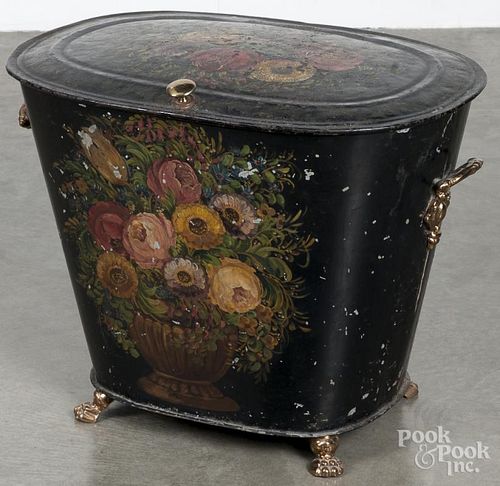 Victorian painted coal scuttle, 19'' h., 24'' w.