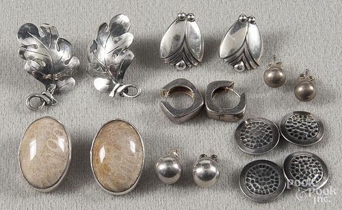 Four pairs of sterling silver earrings, together with a pair of sterling cufflinks