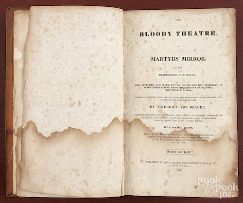 Leather bound Martyrs' Mirror, published by David Miller, 1837.