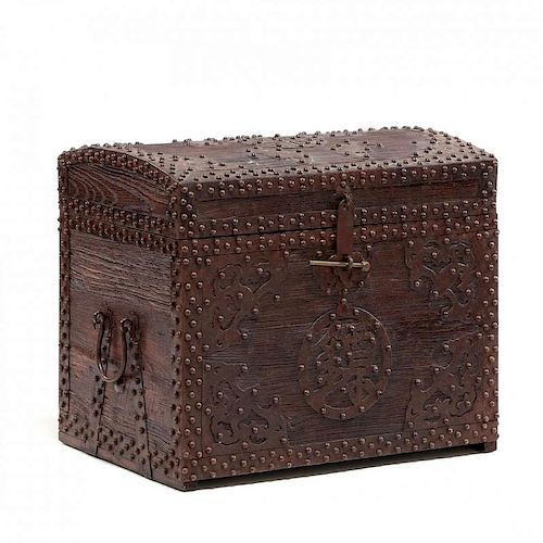 Chinese Studded Strongbox with Bats