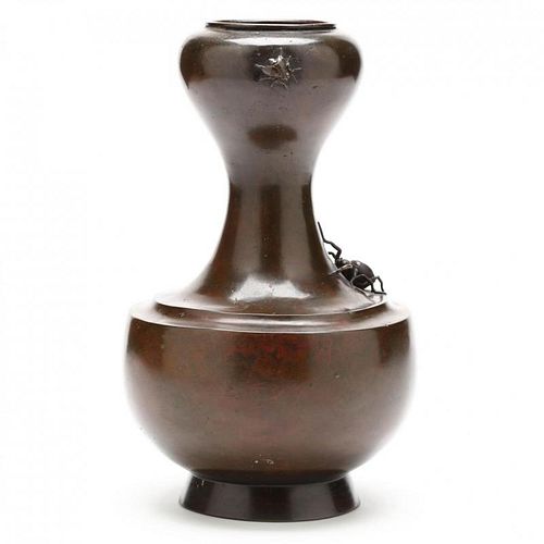 Japanese Meiji Period Bronze Vase with Spider