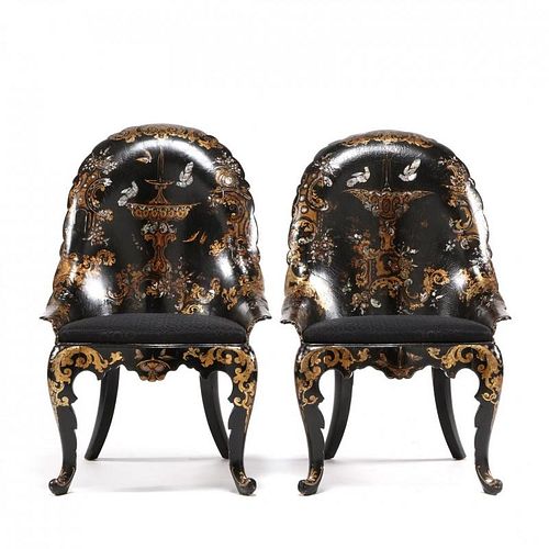 Pair of English Papier-M_ch_ Inlaid Parlour Chairs
