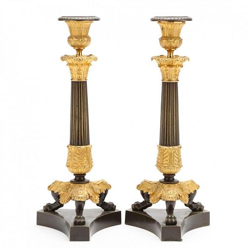 Pair of French Empire Gilt Bronze Candlesticks