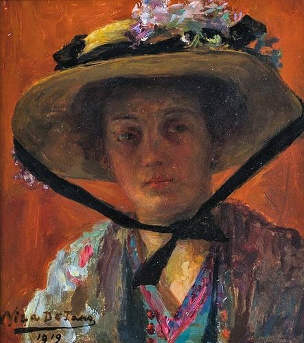 LADY IN A WIDE BRIM HAT OIL PAINTING