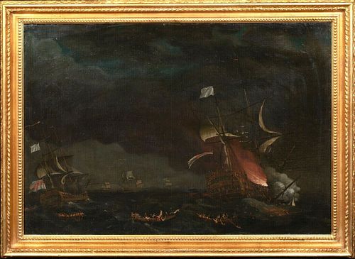 PRINCE GEORGE BAY OF BISCAY 1758 OIL PAINTING