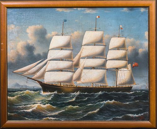 S.S. COLUMBO OFF THE BAY OF NAPLES OIL PAINTING